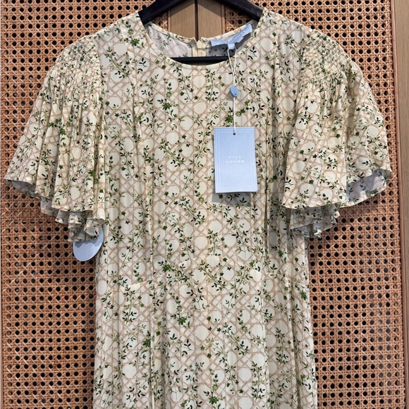 NWT Small Hill House Home The Dominque Dress in Basketweave Vine, Yellow - Picture 4 of 11